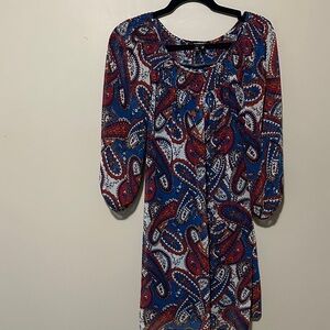 My Michelle Blue & Red Paisley Long Sleeve Dress